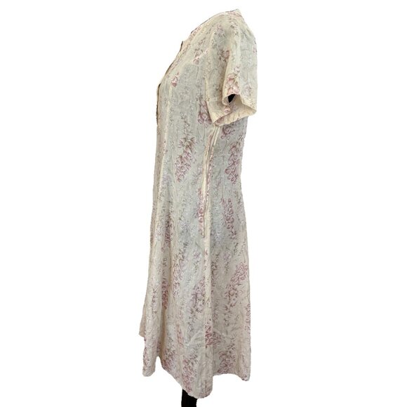 Vintage Lauren Ashley 90s Ivory Floral Linen Blend Dress Size 6 A-Line Midi - Picture 6 of 6
